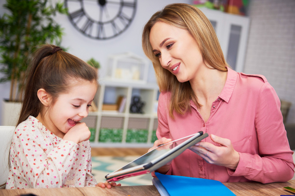 Parent and child engaging together in a warm home reading setting