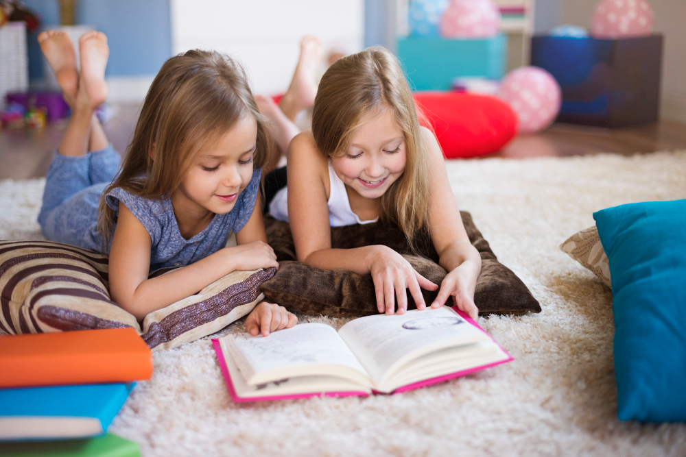 Child engaged in focused reading practice